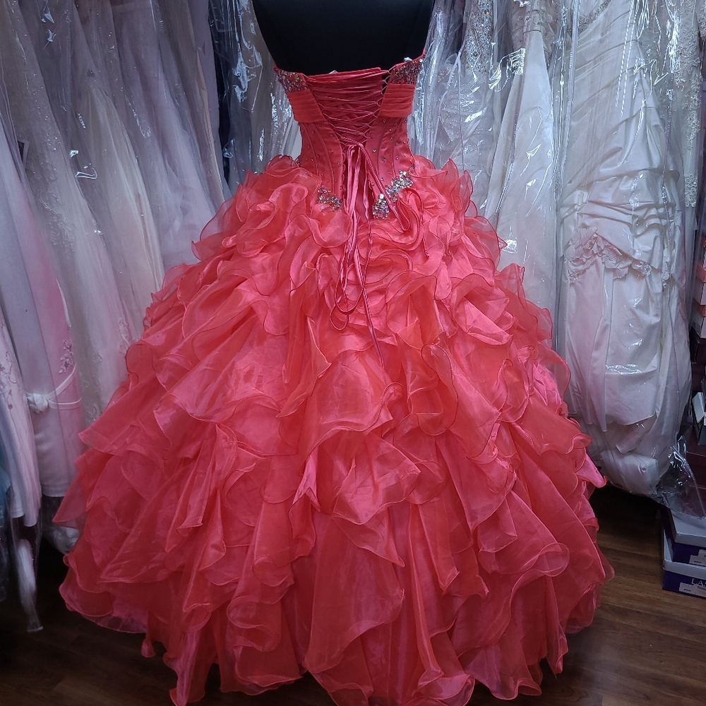 Coral Ruffle Ballgown - Picture 7 of 8